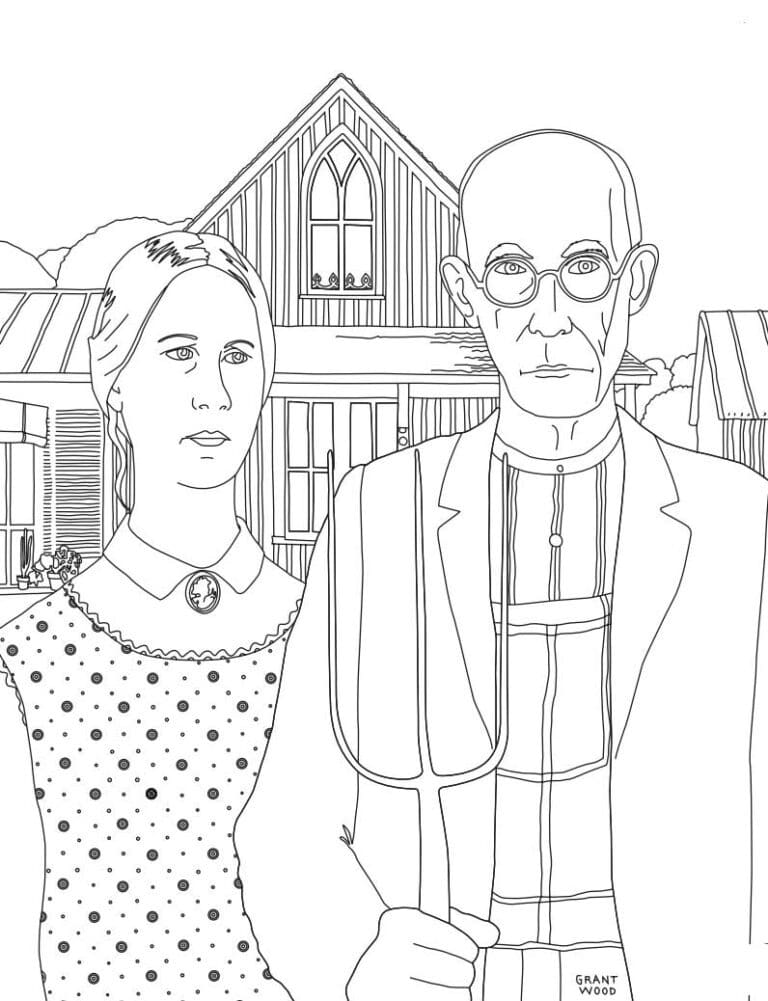 American Gothic Coloring Page: Free Printable Sheets for Kids