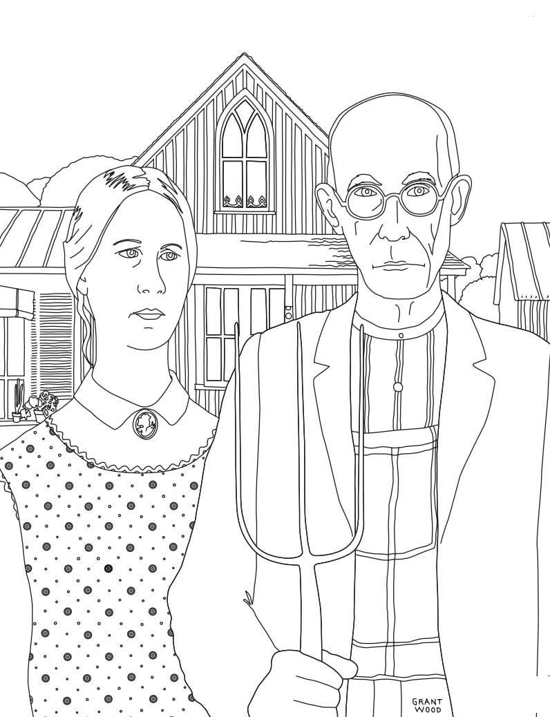 American Gothic Coloring Page: Free Printable Sheets for Kids