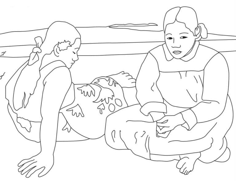 Gauguin Women Coloring Page: Free Printable Sheets for Kids