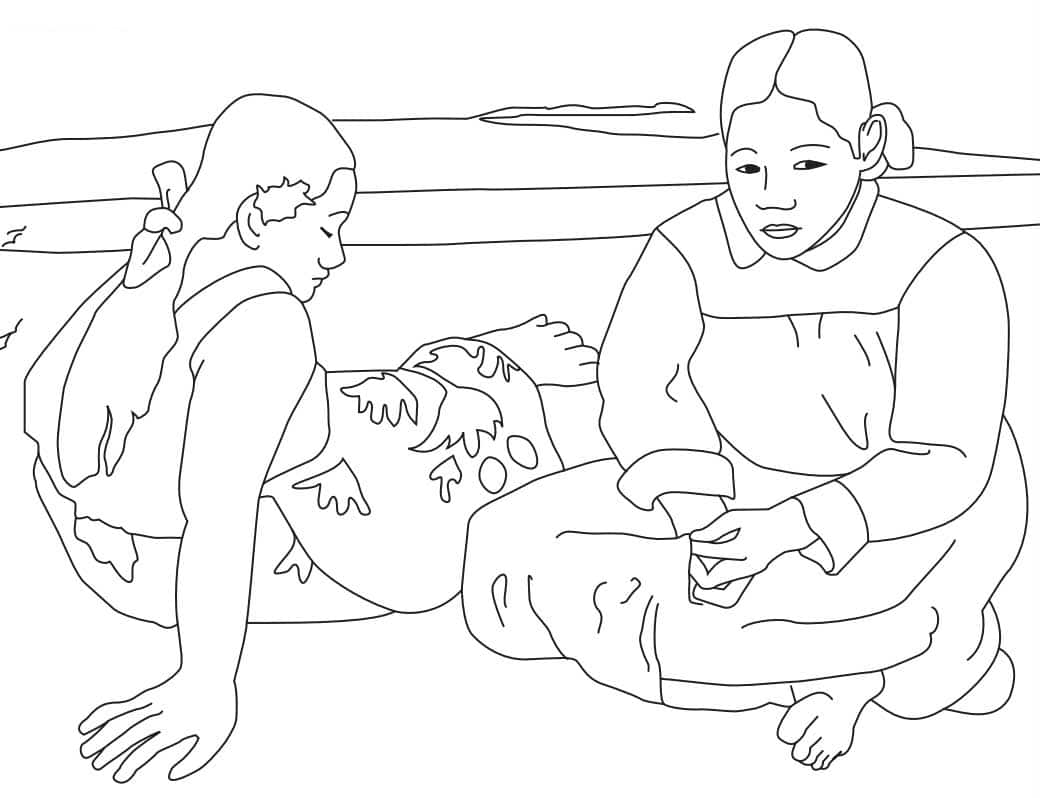 Gauguin Women Coloring Page: Free Printable Sheets for Kids