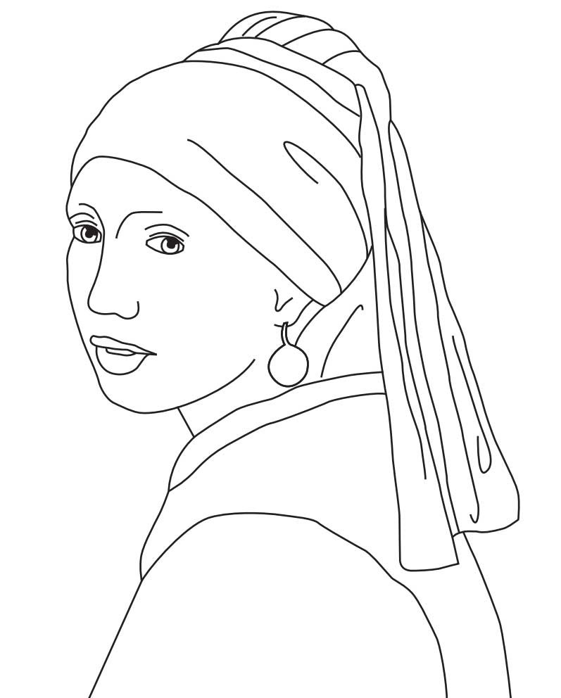 Girl with Pearl Earring Coloring Page: Free Printable Sheets for Kids