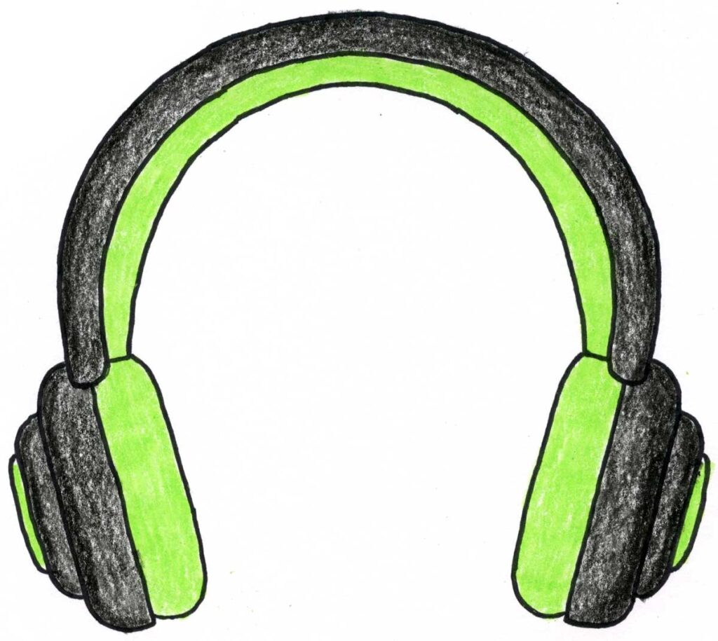 A drawing of headphones, made with the help of an easy step by step tutorial.