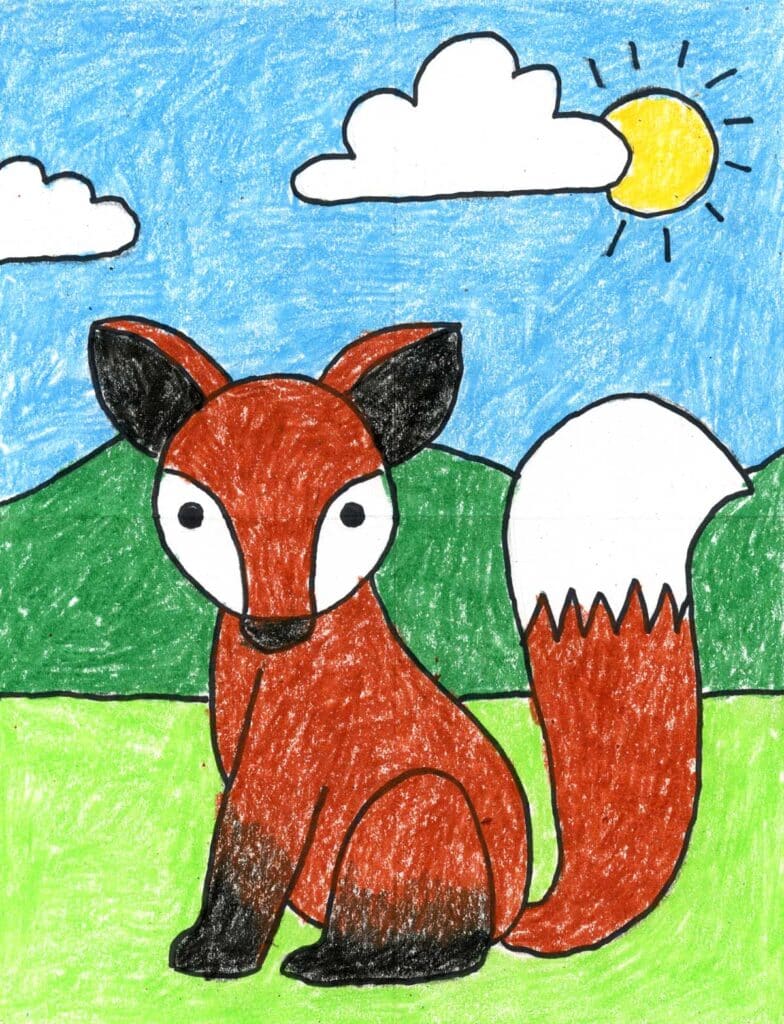 A drawing of a Red Fox, made with the help of an easy step by step tutorial.