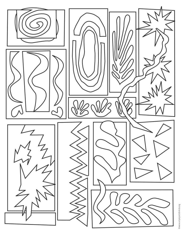 Matisse Collage Coloring Page: Free Printable Sheets for Kids