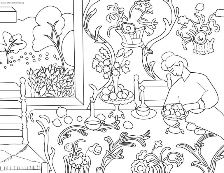 Matisse Red Room Coloring Page: Free Printable Sheets for Kids