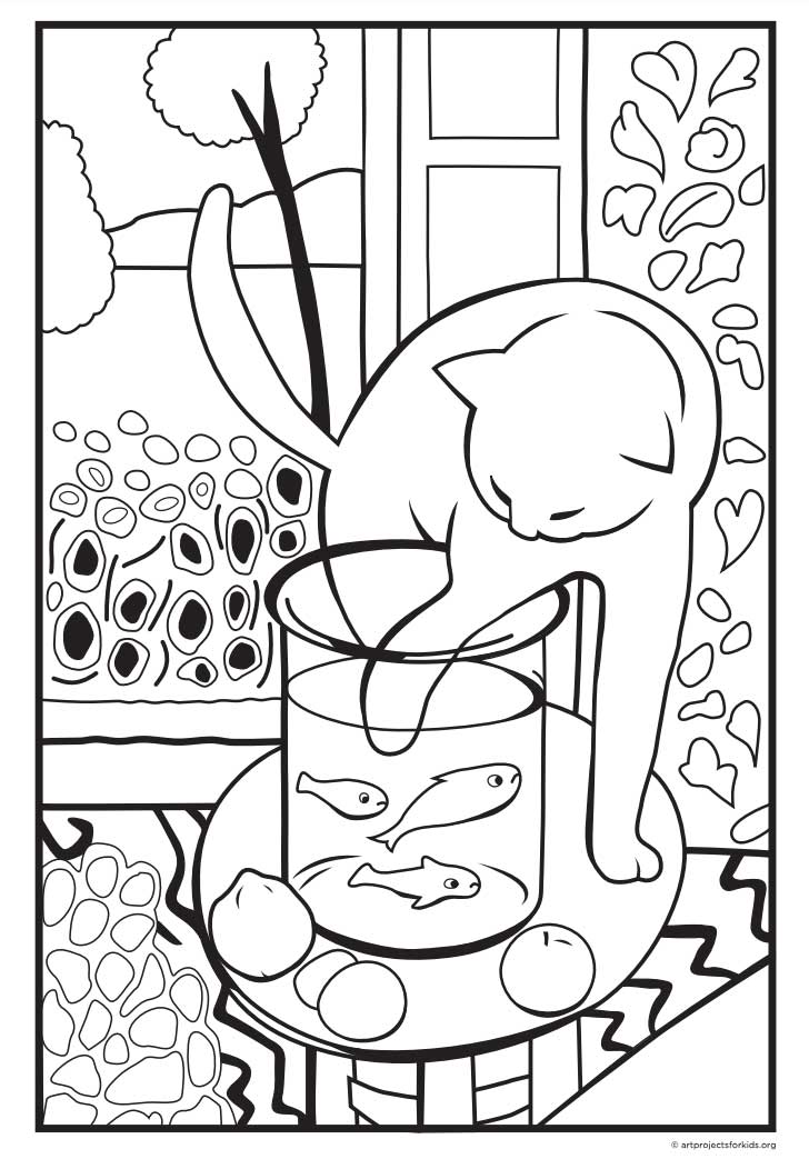 Matisse Cat Coloring Page: Free Printable Sheets for Kids