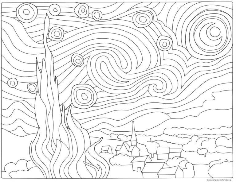 Starry Night Coloring Page: Free Printable Sheets for Kids