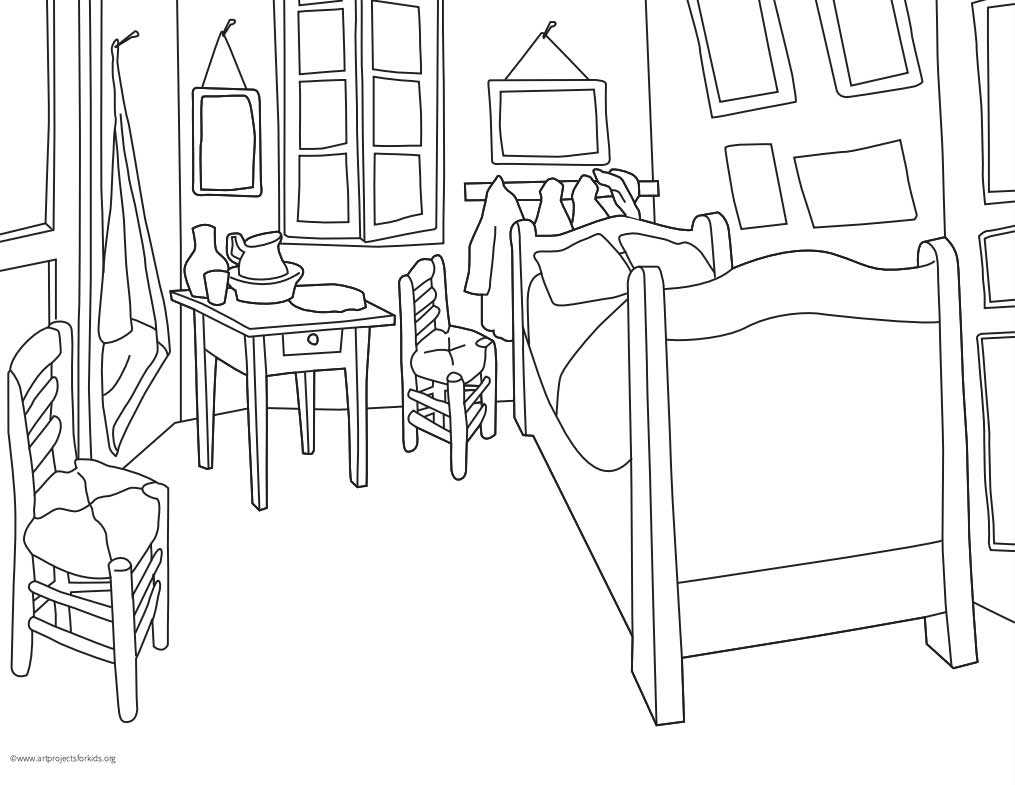 Van Gogh Bedroom Coloring Page: Free Printable Sheets for Kids