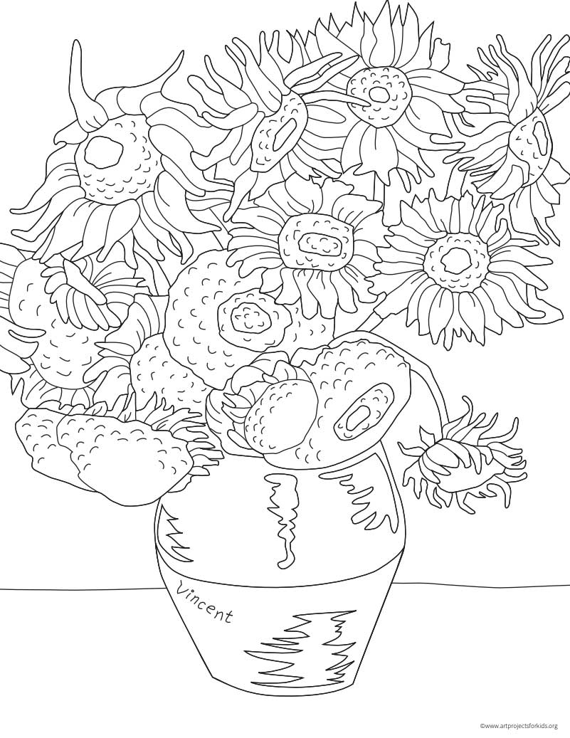 Van Gogh Sunflower Coloring Page: Free Printable Sheets for Kids