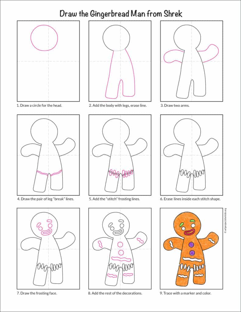 Draw the Gingerbread Man diagram — Activity Craft Holidays, Kids, Tips