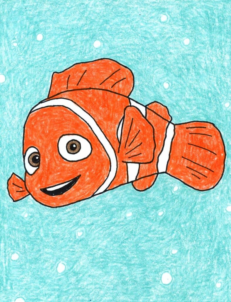 A drawing of Nemo, made with the help of an easy step by step tutorial.