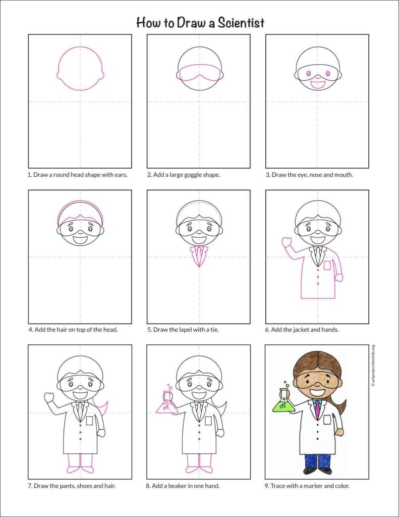 Preview of the step by step tutorial for how to draw a Scientist, available as a free PDF.