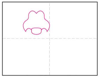 Step 1 of how to draw Mufasa: Start the face by drawing a symmetrical oval-like shape.