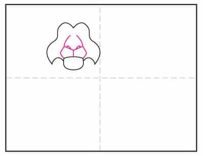 Step 2 of how to draw Mufasa: Add the top mouth and nose inside the face shape.