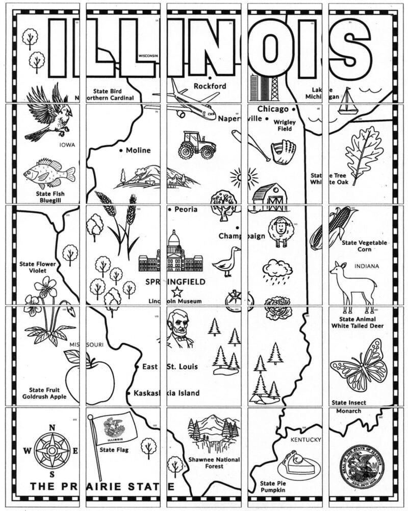 Printable Map of Illinois for Kids with Landmarks to Color - Image 2