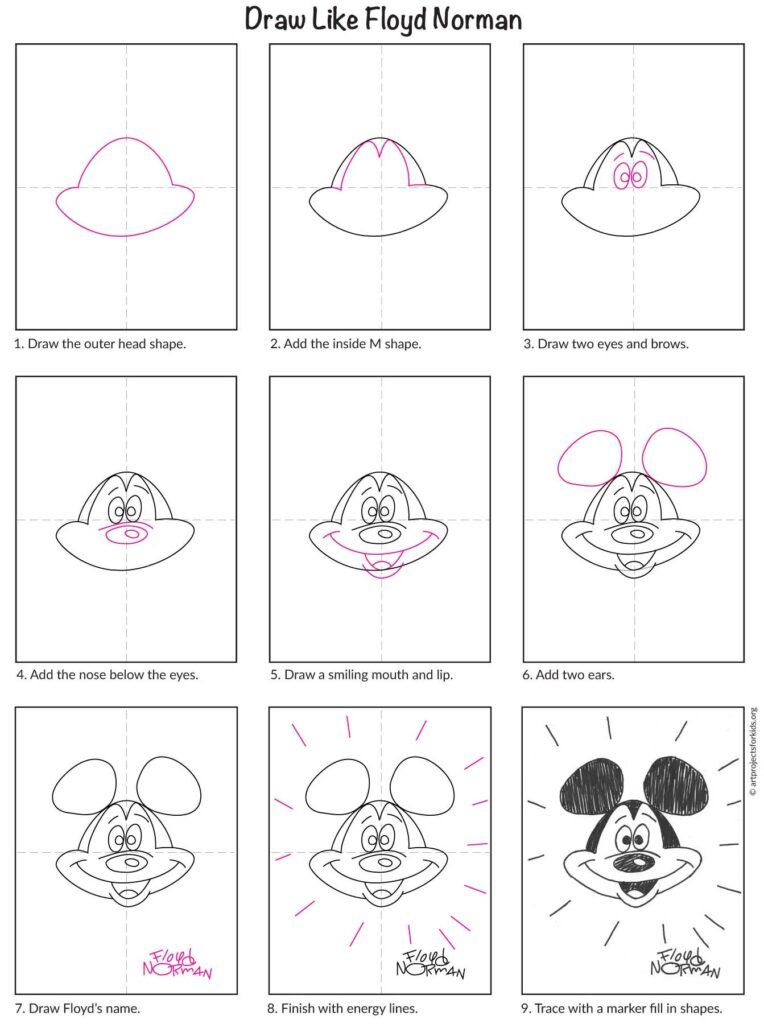 Preview of the tutorial for how to draw like Floyd Norman, as shown by a sketch he made of Mickey Mouse.