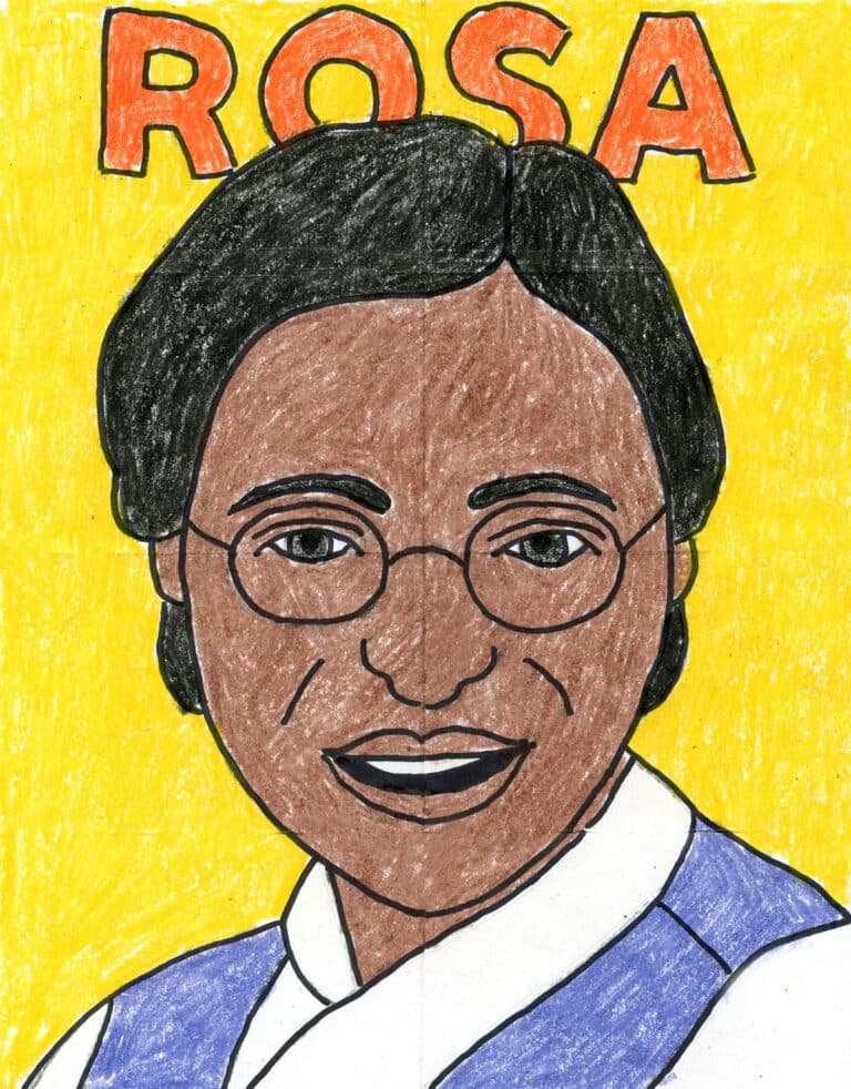 A completed drawing of Rosa Parks with detailed shading and line work.