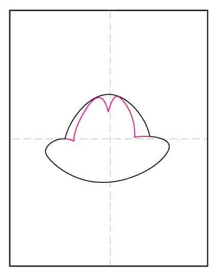 Add the inside M shape to define facial structure in your drawing.