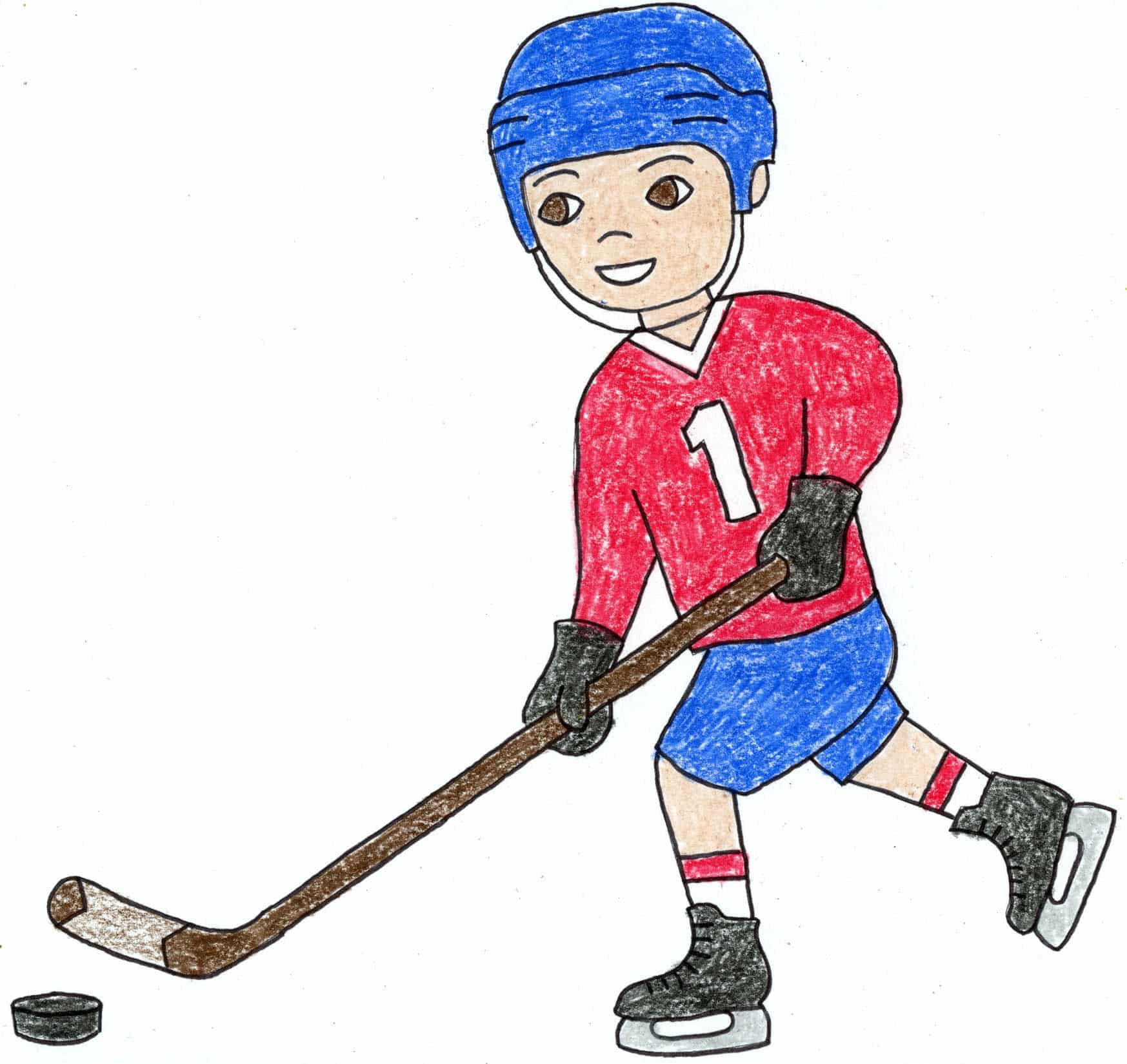 How to Draw an Ice Hockey Player with Stick: Step-by-Step Art Lesson for Kids