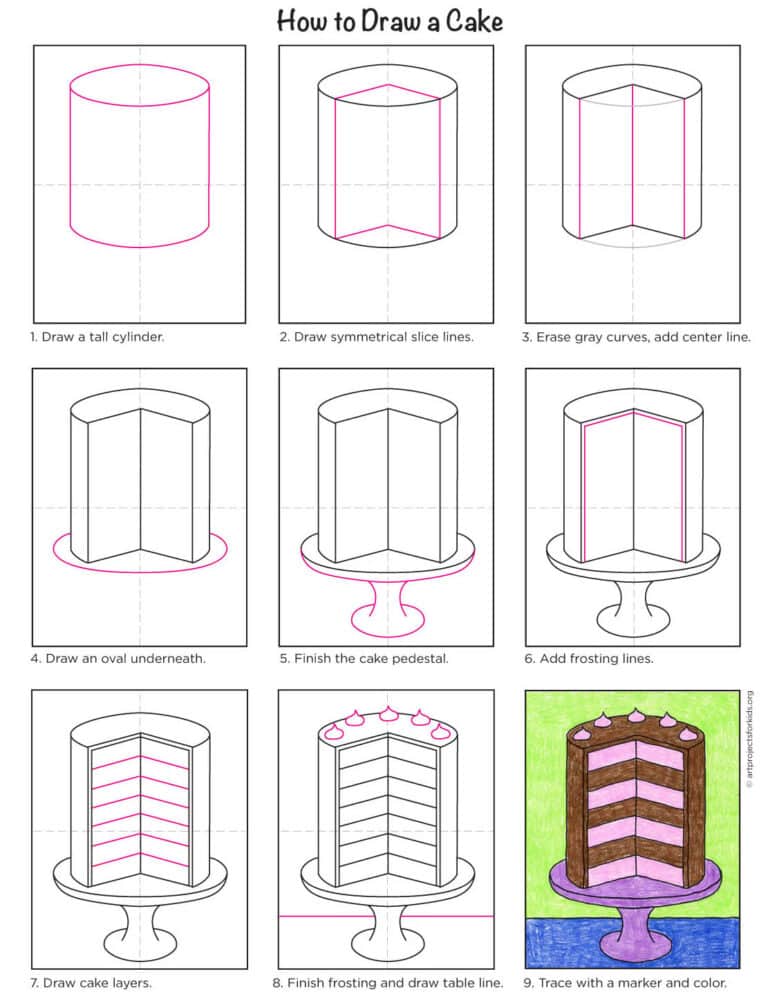 How to Draw a Cake: Easy Step-by-Step Art Lesson for Kids