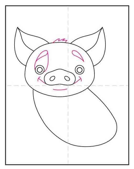 Finish Pua Moana face with mouth, eyebrows, and a tuft of hair.