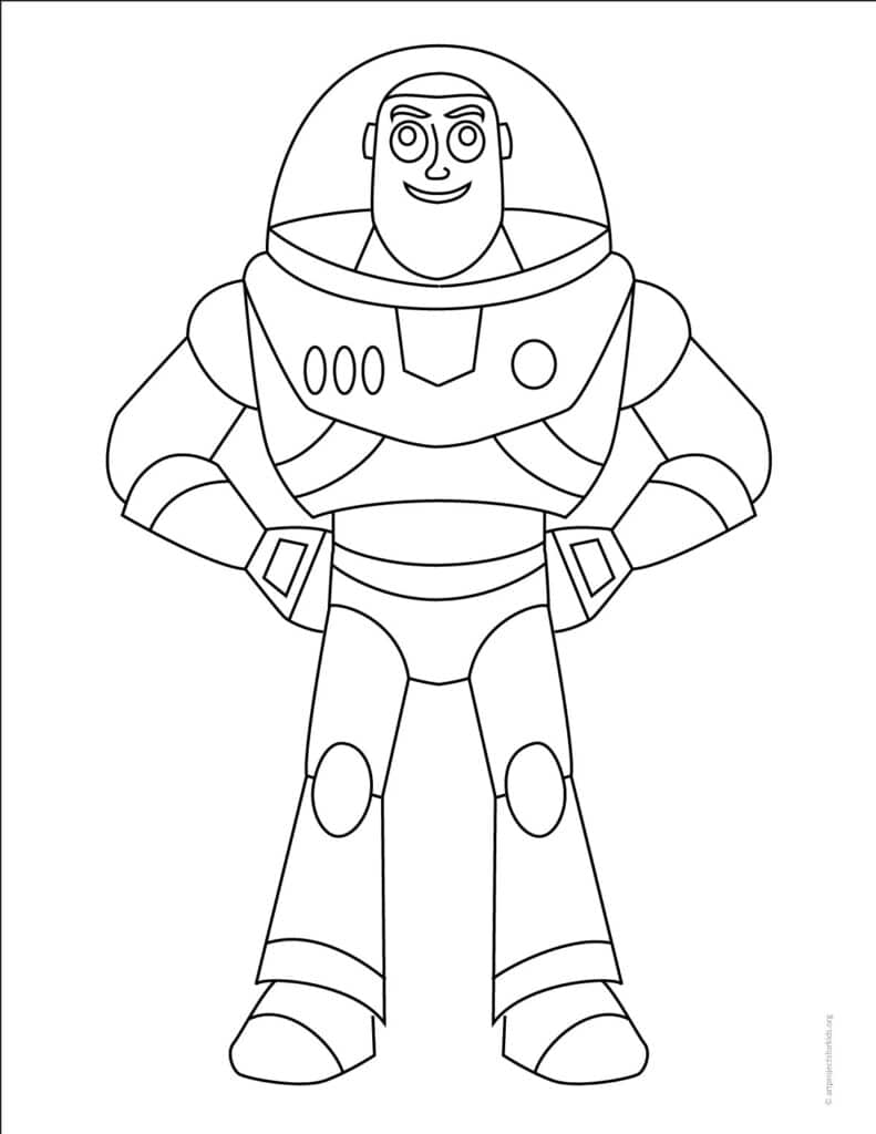 Printable Buzz Lightyear coloring page for Toy Story drawing lesson
