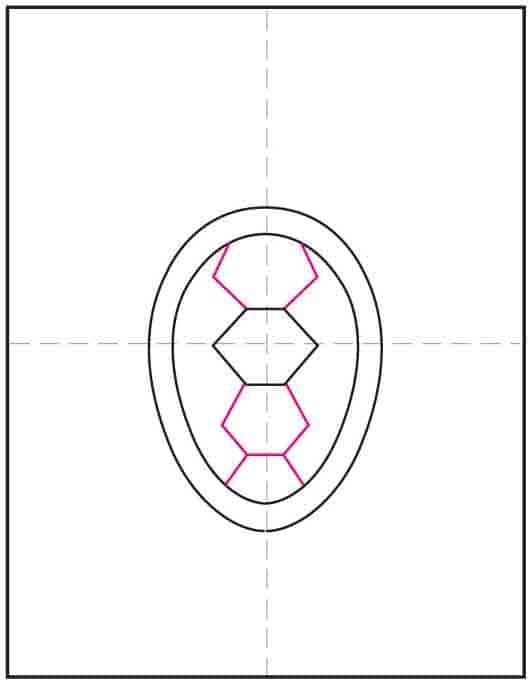 Step 4 of Indigenous Peoples turtle drawing with added shell hexagons
