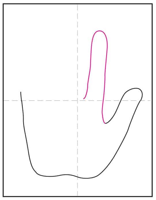 Step 3 bullying drawing showing forefinger added to hand sketch