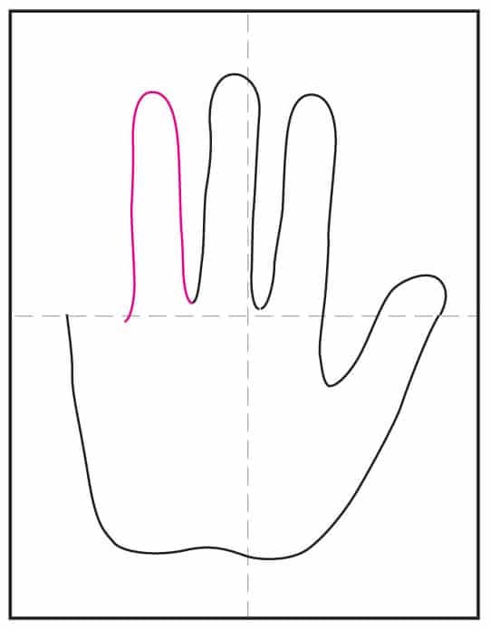 Step 5 bullying drawing showing ring finger added to traced hand