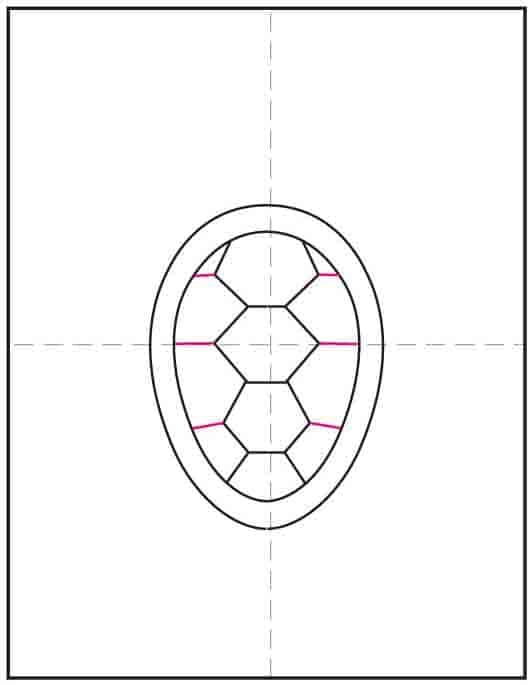 Step 5 of Indigenous Peoples drawing connecting hexagons to turtle shell edge
