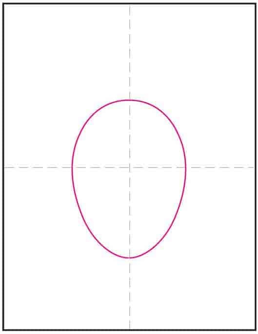 Step 1 of Indigenous Peoples drawing showing large oval for turtle shell