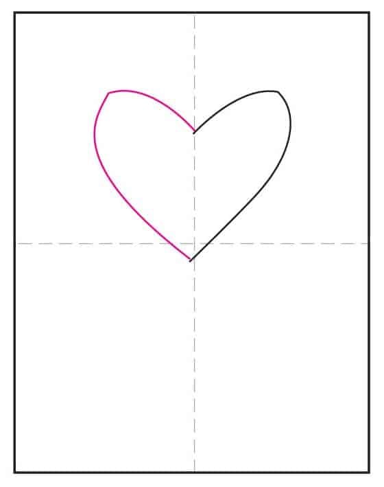 Step two of red ribbon week drawing showing complete heart shape