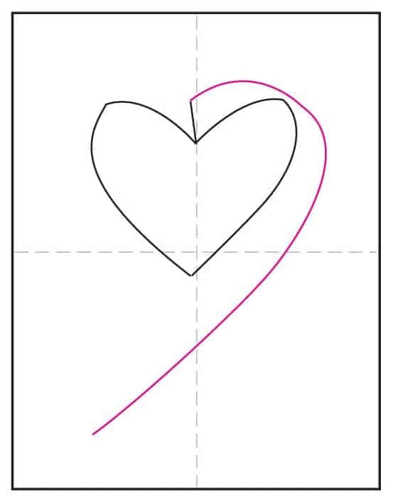 Step four of red ribbon week drawing showing right side of ribbon shape