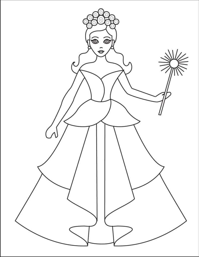 Printable Glinda coloring page from Wicked drawing tutorial