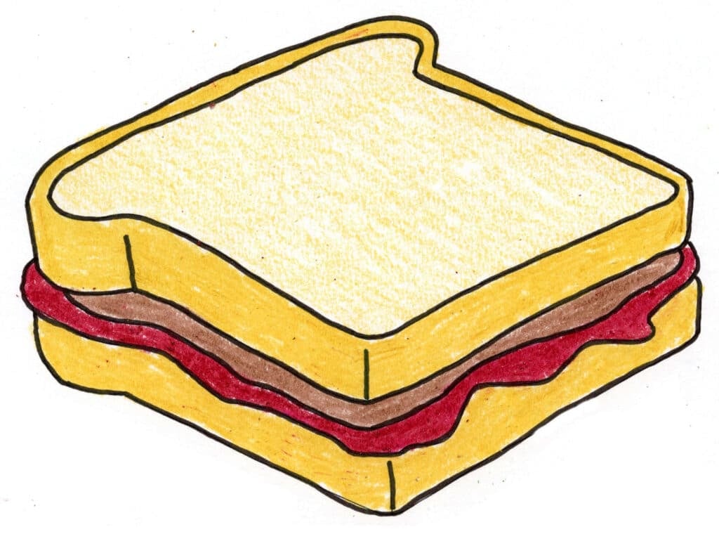 Finished peanut butter and jelly drawing for kids art lesson