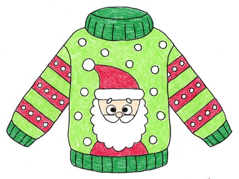 Sweater Drawing Lesson: Easy Ugly Christmas Knit Sweater Art Lesson for Kids