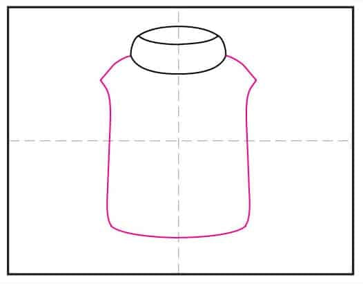 Step 2 of sweater drawing: draw the main U-shaped body of the sweater