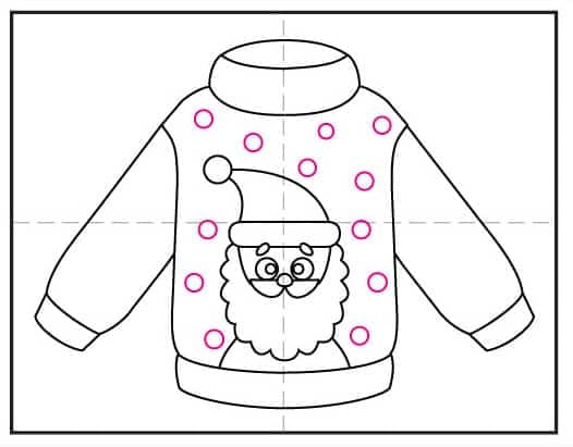 Step 6 of sweater drawing: add circles to look like falling snow