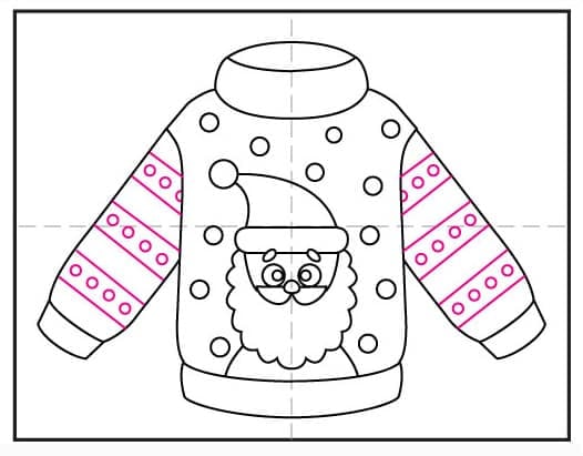 Step 7 of sweater drawing: draw patterns on the sweater sleeves