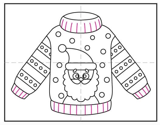 Step 8 of sweater drawing: add vertical lines for ribbed fabric texture