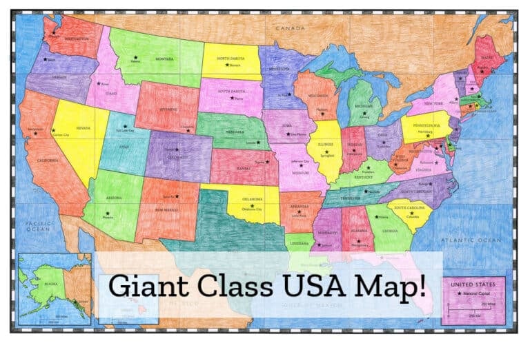 USA Map Collaborative Coloring Mural With State Capitals | Print & Go