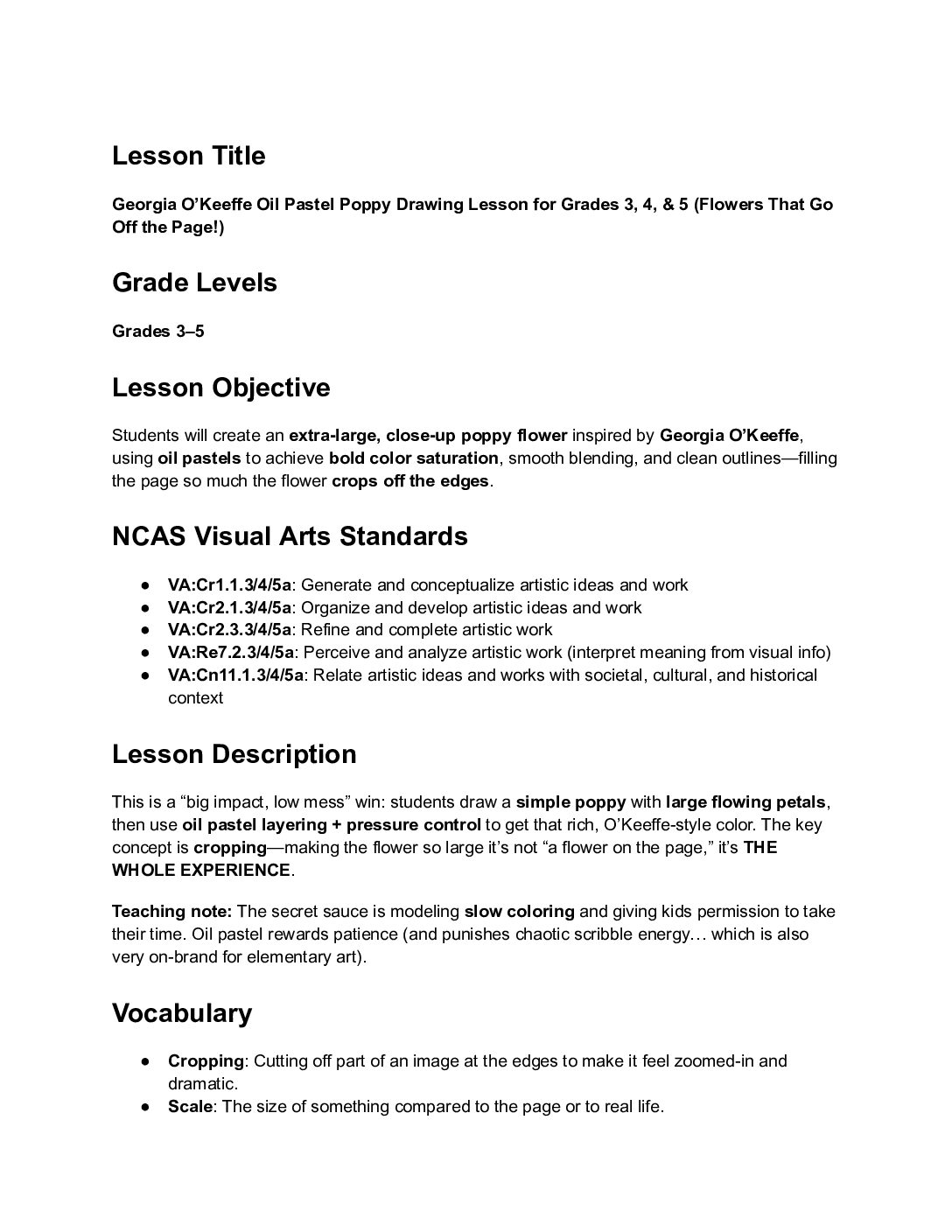 Georgia O’Keeffe Oil Pastel Poppy Lesson Plan
