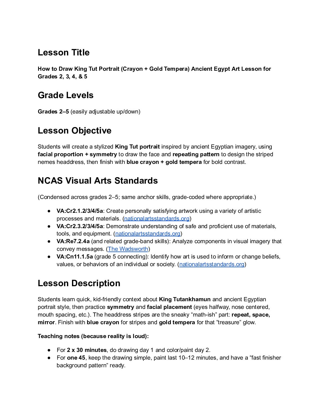 How to Draw King Tut Portrait Lesson Plan