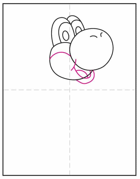 Yoshi drawing step 4: add the mouth line to finish the face details.