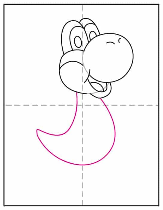 Yoshi drawing step 5: draw the main body shape using a large rounded form.