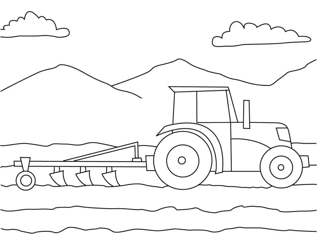 Printable Richard Wawro art lesson coloring page with tractor line drawing for kids to shade and color.