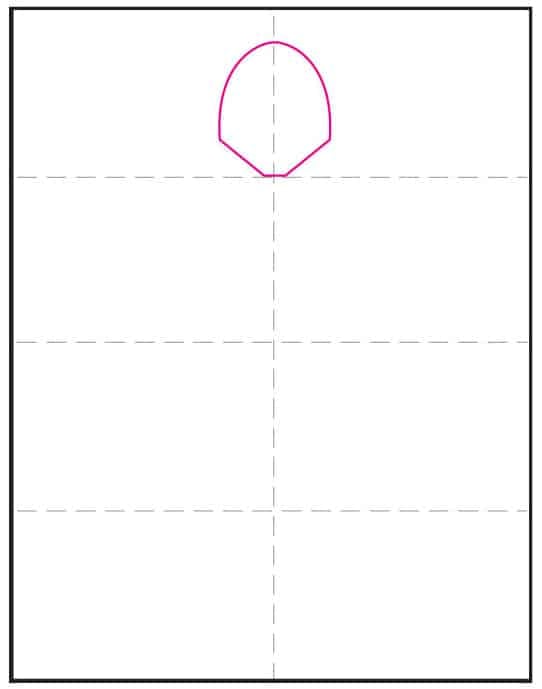 Step 1 of how to draw the Mandalorian: draw the helmet shape and guide lines.