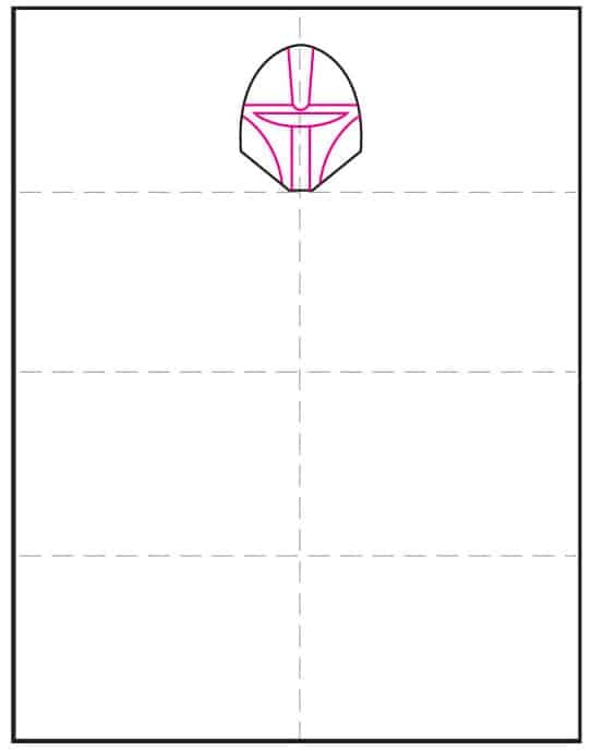 Step 2 how to draw the Mandalorian: add the visor and helmet details.