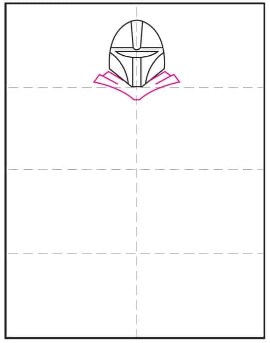 Step 3 how to draw the Mandalorian: sketch the top of the robe and neckline.
