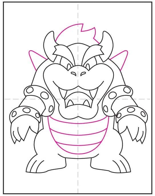 Step 8 of bowser drawing: draw fingernail lines on the claws